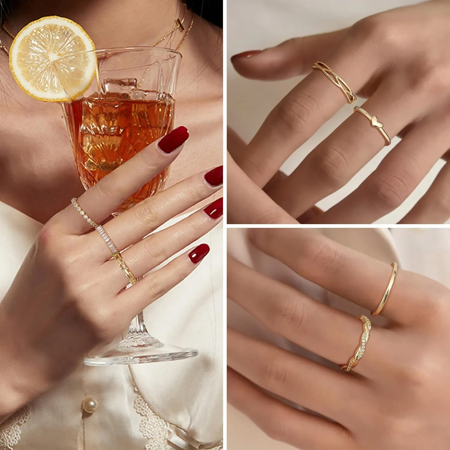 Florideco 10 PCS Dainty Rings for Women Non Tarnish, 14K Stackable Ring Set, Wedding Promise Eternity Bands Rings, Trendy Thin Simple Thumb Knuckle Stacking Ring Pack Size 5/6/7/8/9/10