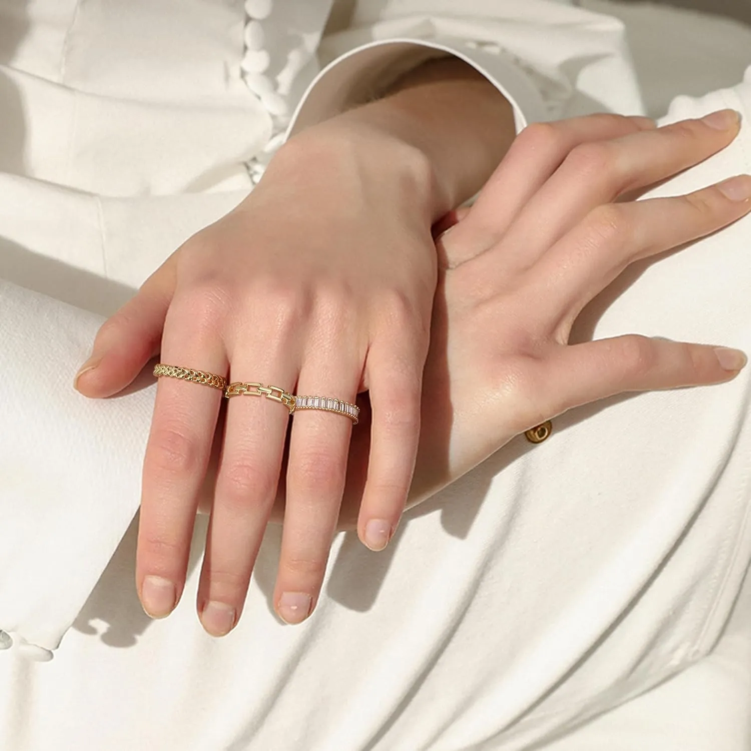 Florideco 10 PCS Dainty Rings for Women Non Tarnish, 14K Stackable Ring Set, Wedding Promise Eternity Bands Rings, Trendy Thin Simple Thumb Knuckle Stacking Ring Pack Size 5/6/7/8/9/10