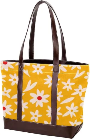 Flower-385 Tote Bags Durable Leather Canvas Purses and Handbags for Women Top Handle Shoulder Satchel Hobo Bags