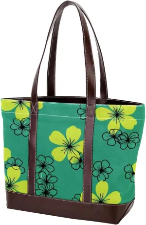 Flower-409 Tote Bags Durable Leather Canvas Purses and Handbags for Women Top Handle Shoulder Satchel Hobo Bags