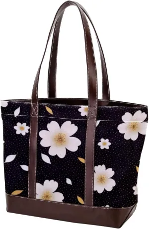 Flower-415 Tote Bags Durable Leather Canvas Purses and Handbags for Women Top Handle Shoulder Satchel Hobo Bags