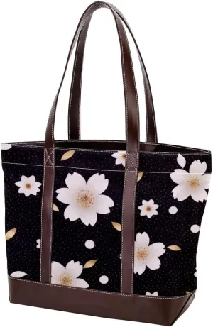 Flower-418 Tote Bags Durable Leather Canvas Purses and Handbags for Women Top Handle Shoulder Satchel Hobo Bags