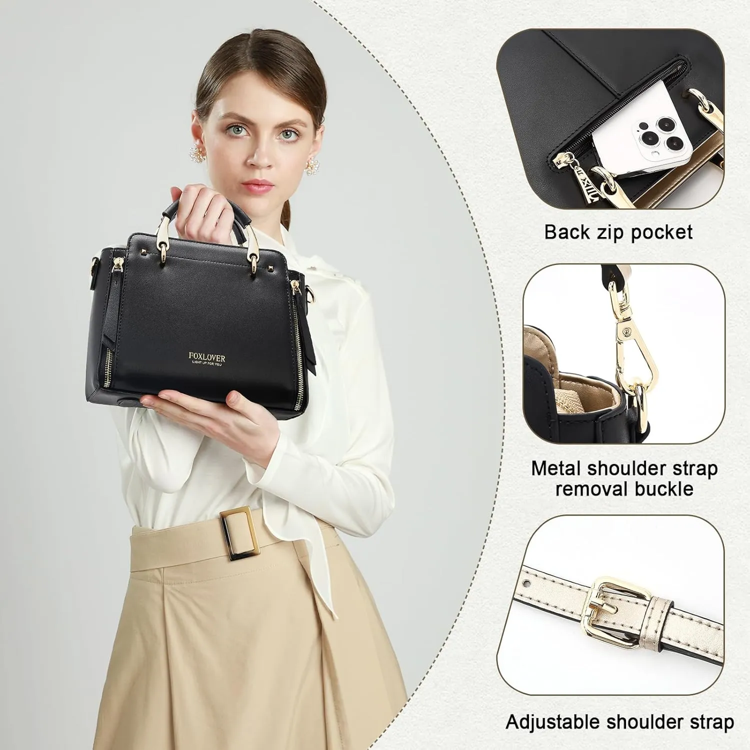 FOXLOVER Crossbody Bags for Women Satchel Handbags Medium Size Women's Top-Handle Shoulder Handbag with Zipper Pocket