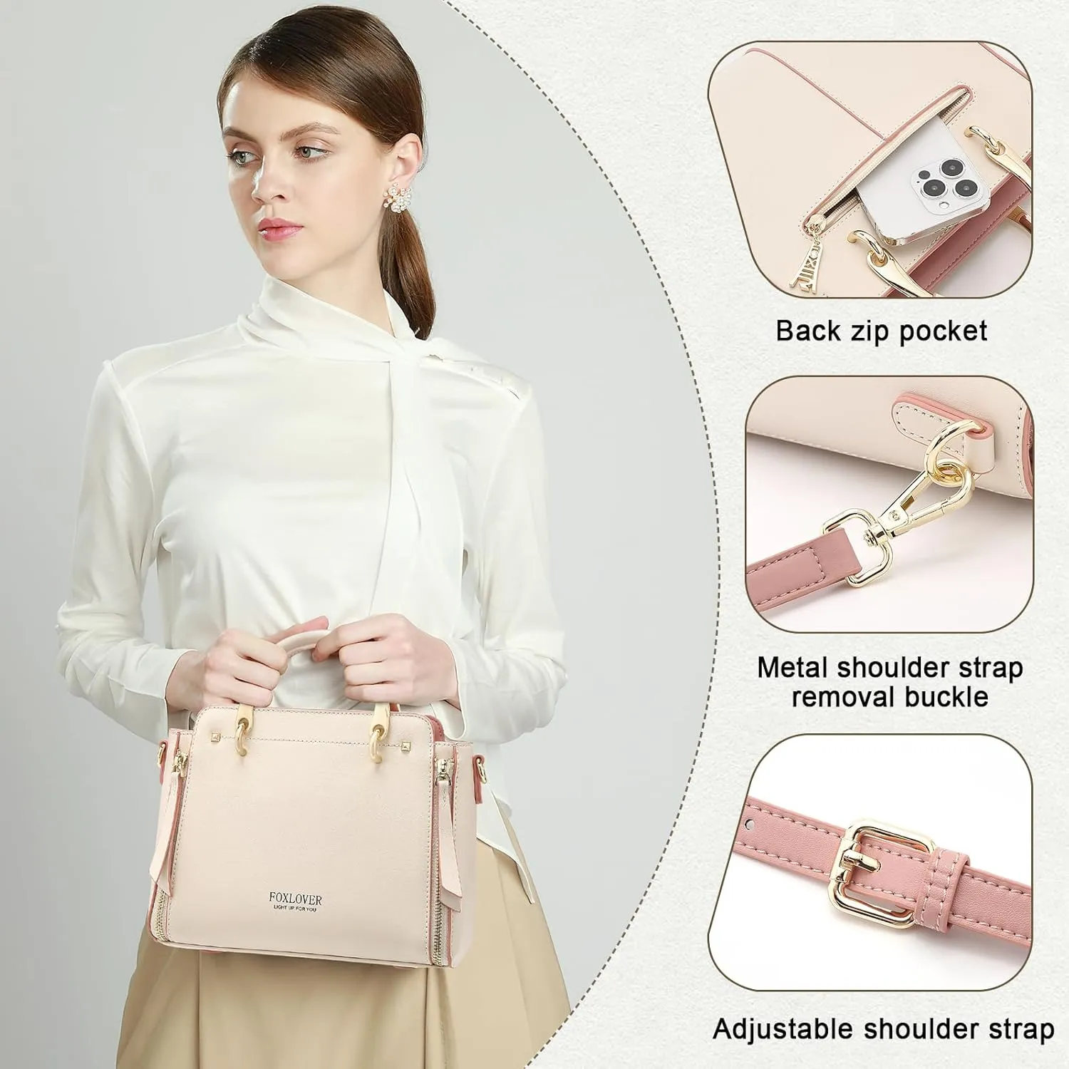 FOXLOVER Crossbody Bags for Women Satchel Handbags Medium Size Women's Top-Handle Shoulder Handbag with Zipper Pocket
