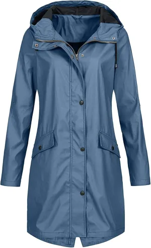 Gcvizuso Womens Raincoats Waterproof Lightweight Active Jacket Outdoor Long Sleeve Windbreaker Hooded Drawstring Trench Coat