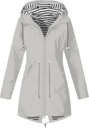 Gcvizuso Womens Raincoats Waterproof Lightweight Active Jacket Outdoor Long Sleeve Windbreaker Hooded Drawstring Trench Coat