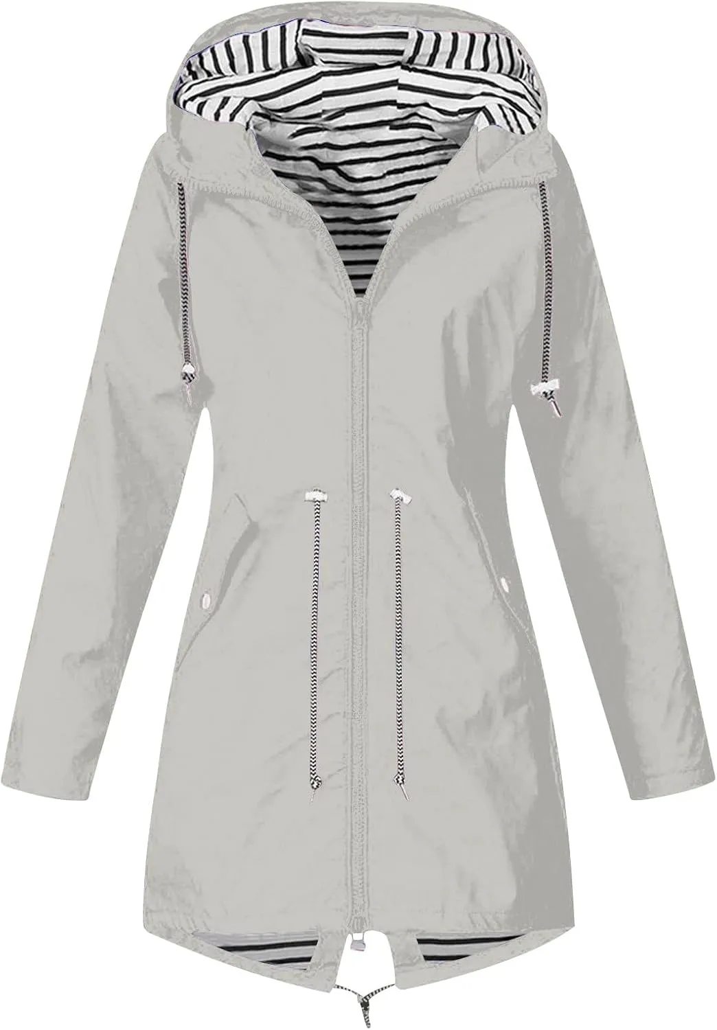 Gcvizuso Womens Raincoats Waterproof Lightweight Active Jacket Outdoor Long Sleeve Windbreaker Hooded Drawstring Trench Coat