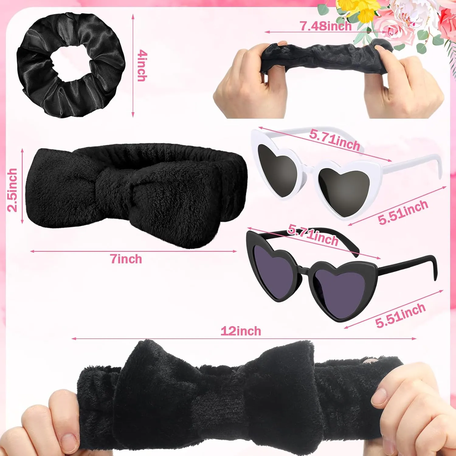 Geiserailie 36 Pcs Bachelorette Party Accessories 12 Bride Spa Headbands 12 Bridesmaid Scrunchies Ties 12 Bachelorette Sunglasses Bridesmaids Proposal Gifts for Wedding Party Favors(Black)