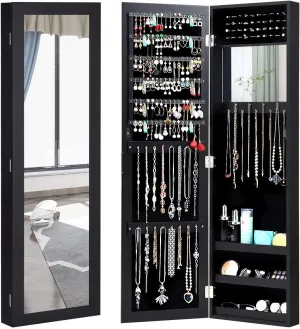 Giantex Jewelry Armoire Cabinet Wall Door Mounted with Full Length Mirror, Jewelry Organizer with Makeup Mirror, Ring Earring Slots, Necklace Hooks, Large Capacity Storage Jewelry Armoire (Black)