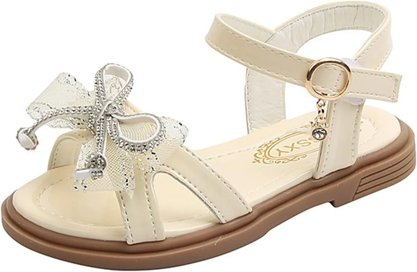 Girls Sandals Bowknot Dress Shoes Open Toe Ankle Strap Buckle Flat Sandal Slip On Rounded Toe Walking Shoes