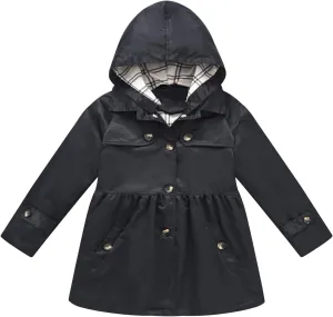 Girl's Single Breasted Trench Coat Dress Coat Fall Hooded Outerwear with Pockets 4-10 Years