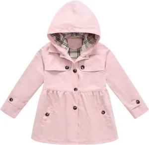 Girl's Single Breasted Trench Coat Dress Coat Fall Hooded Outerwear with Pockets 4-10 Years