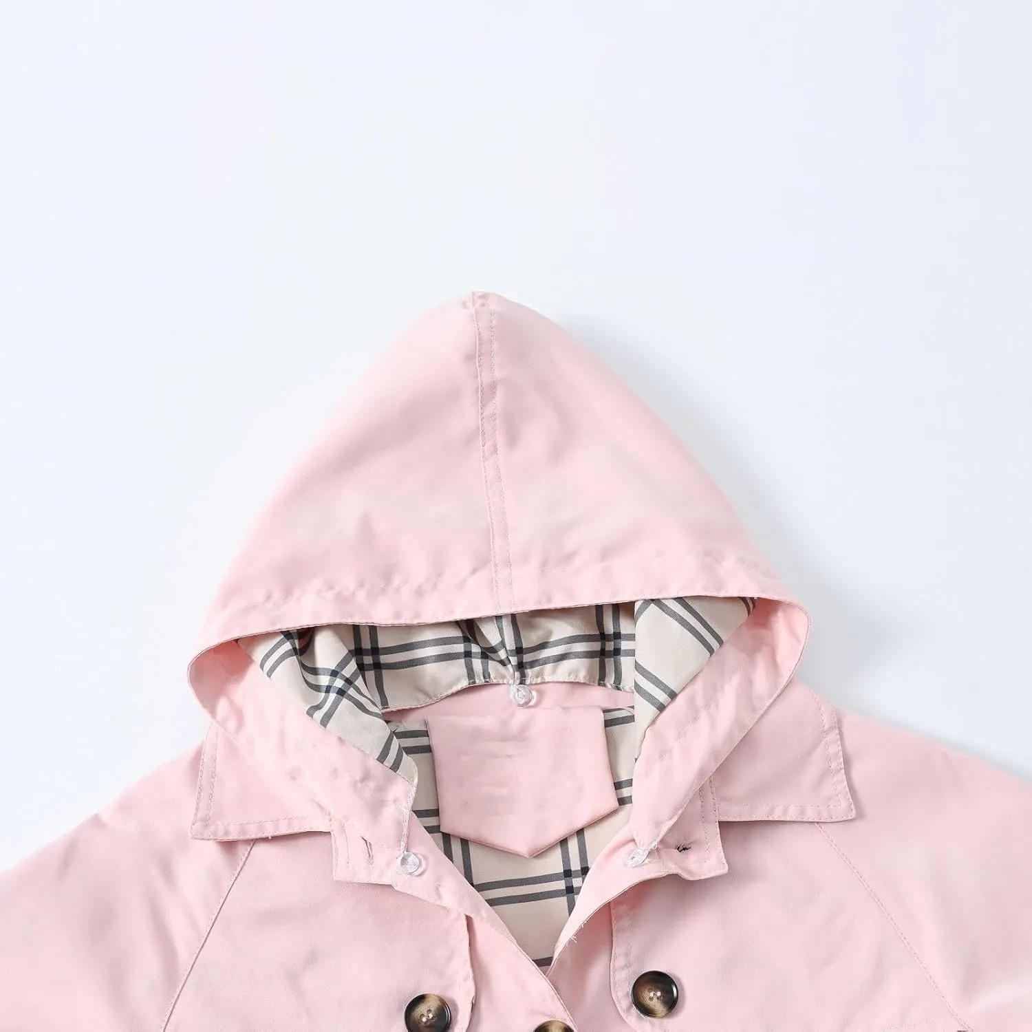 Girl's Single Breasted Trench Coat Dress Coat Fall Hooded Outerwear with Pockets 4-10 Years