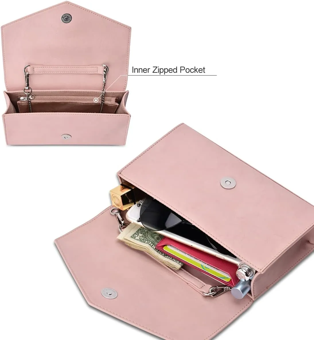 GM LIKKIE Clutch Purse for Women, Evening Envelope Clutch Bag, Crossbody Foldover PU Leather Shoulder Handbag