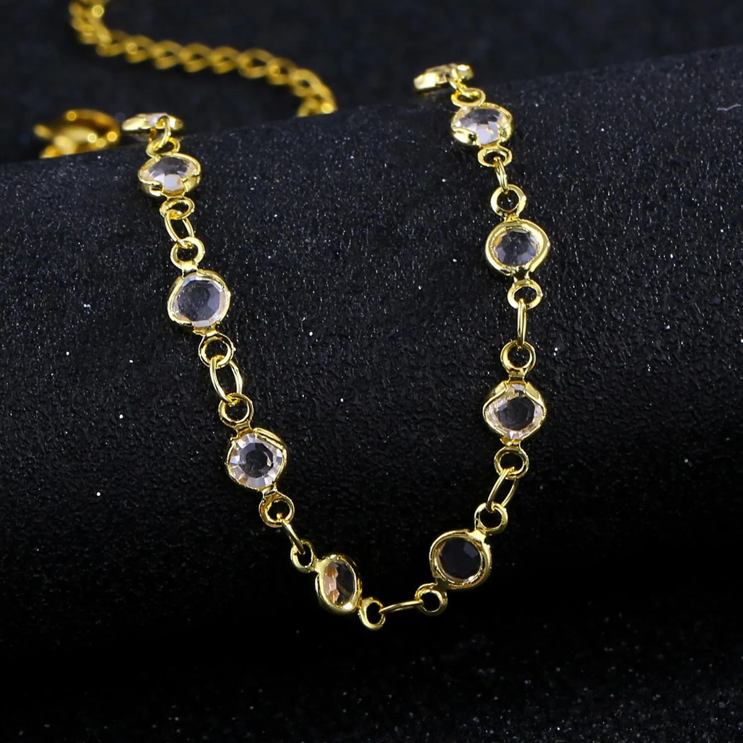 Gold Ankle Bracelets for Women 14K Gold Plated Crystal Oval Round Butterfly Charm Chain Anklets for Women Waterproof