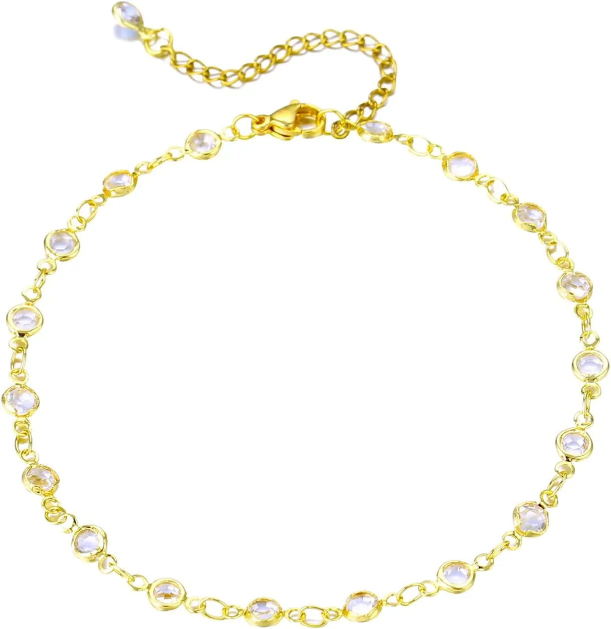 Gold Ankle Bracelets for Women 14K Gold Plated Crystal Oval Round Butterfly Charm Chain Anklets for Women Waterproof