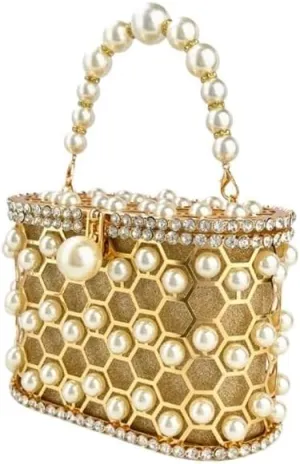 Gold Imitation Pearls Evening Bag French Versatile Clutch Purses