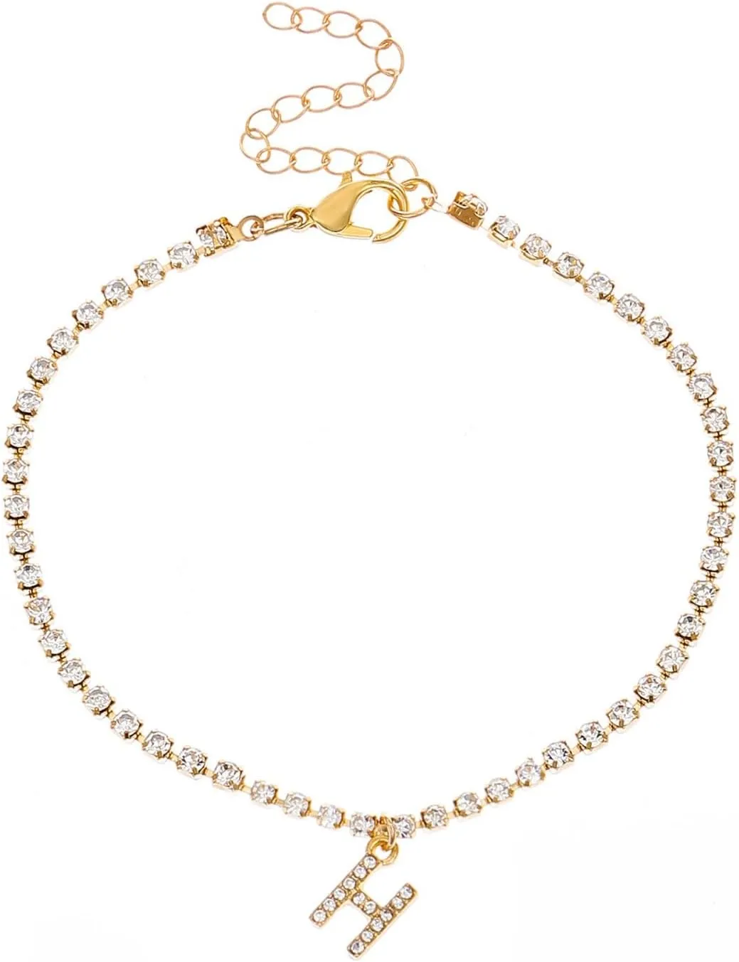 Gold Initial Tennis Letter Anklet Bracelets for Women,Dainty Cubic Zirconia A-Z Alphabet Anklet Footchain Personalized Jewelry Gifts