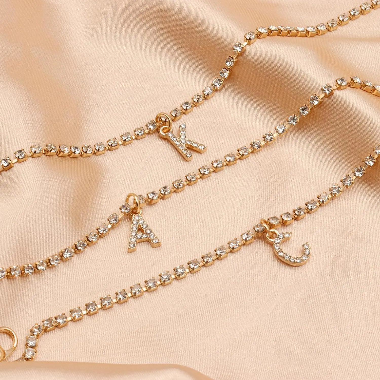 Gold Initial Tennis Letter Anklet Bracelets for Women,Dainty Cubic Zirconia A-Z Alphabet Anklet Footchain Personalized Jewelry Gifts