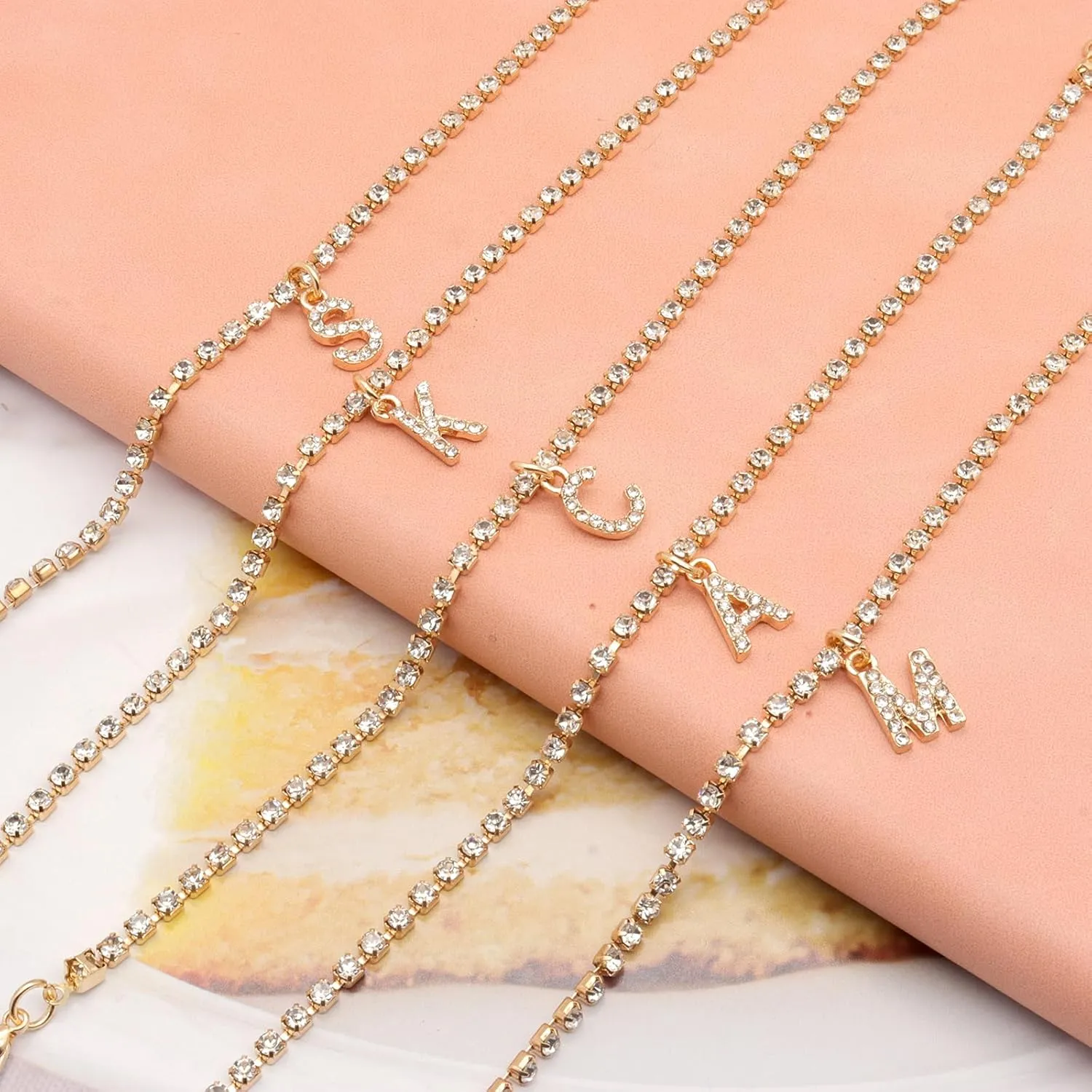 Gold Initial Tennis Letter Anklet Bracelets for Women,Dainty Cubic Zirconia A-Z Alphabet Anklet Footchain Personalized Jewelry Gifts