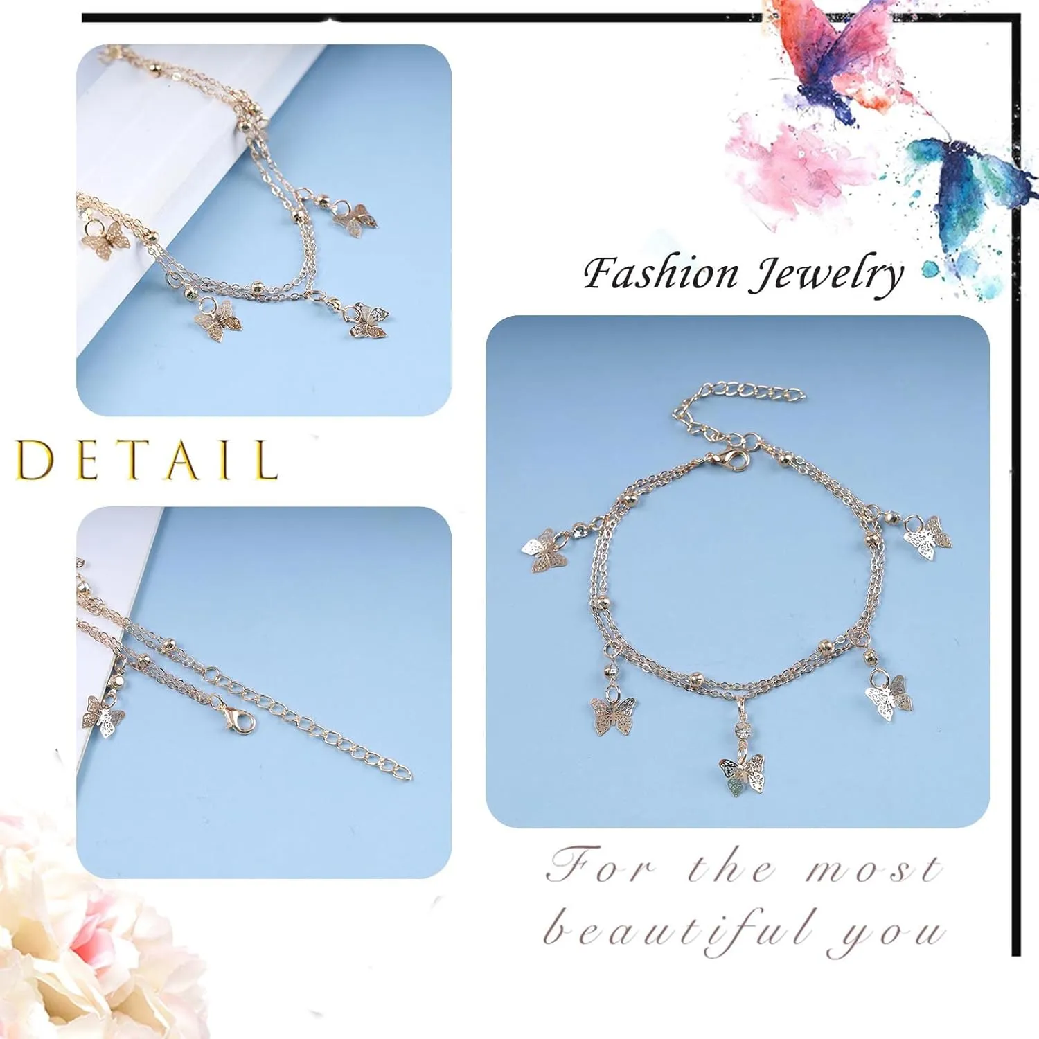 Gold Tennis Ankle Bracelet Layered Crystal Chain Anklet Shiny CZ Heart Anklet Beach Wedding Tennis Ankle Chain Foot Jewelry for Women