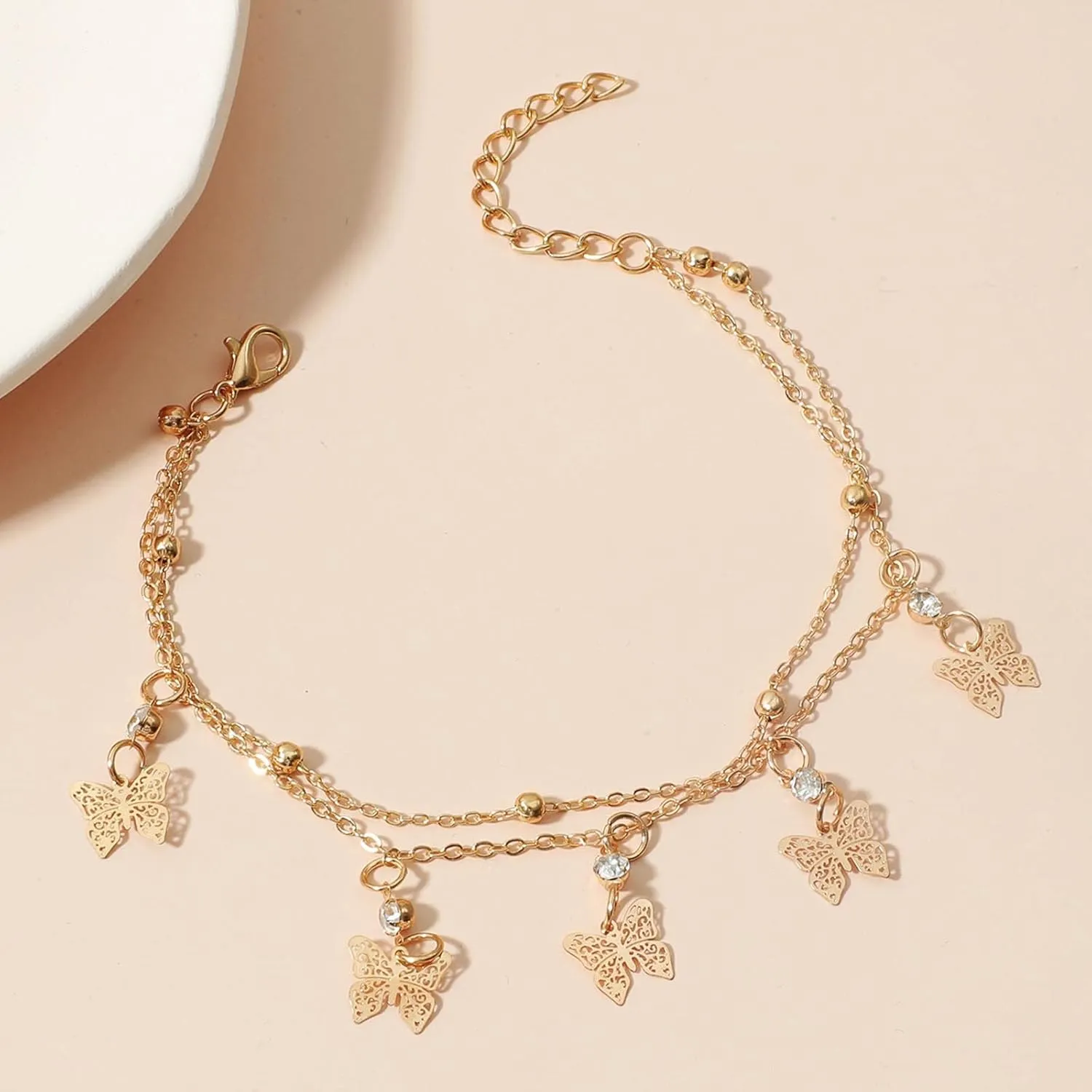 Gold Tennis Ankle Bracelet Layered Crystal Chain Anklet Shiny CZ Heart Anklet Beach Wedding Tennis Ankle Chain Foot Jewelry for Women
