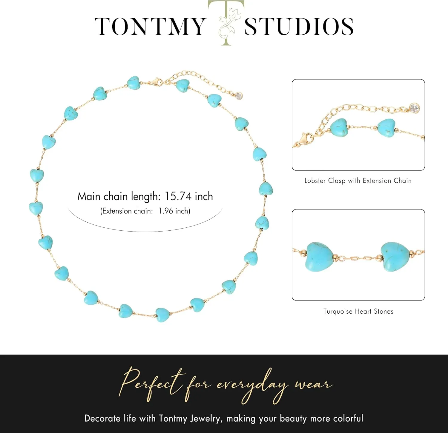 Gold Turquoise Choker Necklaces for Women 14K Gold Plated Dainty Turquoise Beads Choker Simple Cute Summer Jewelry