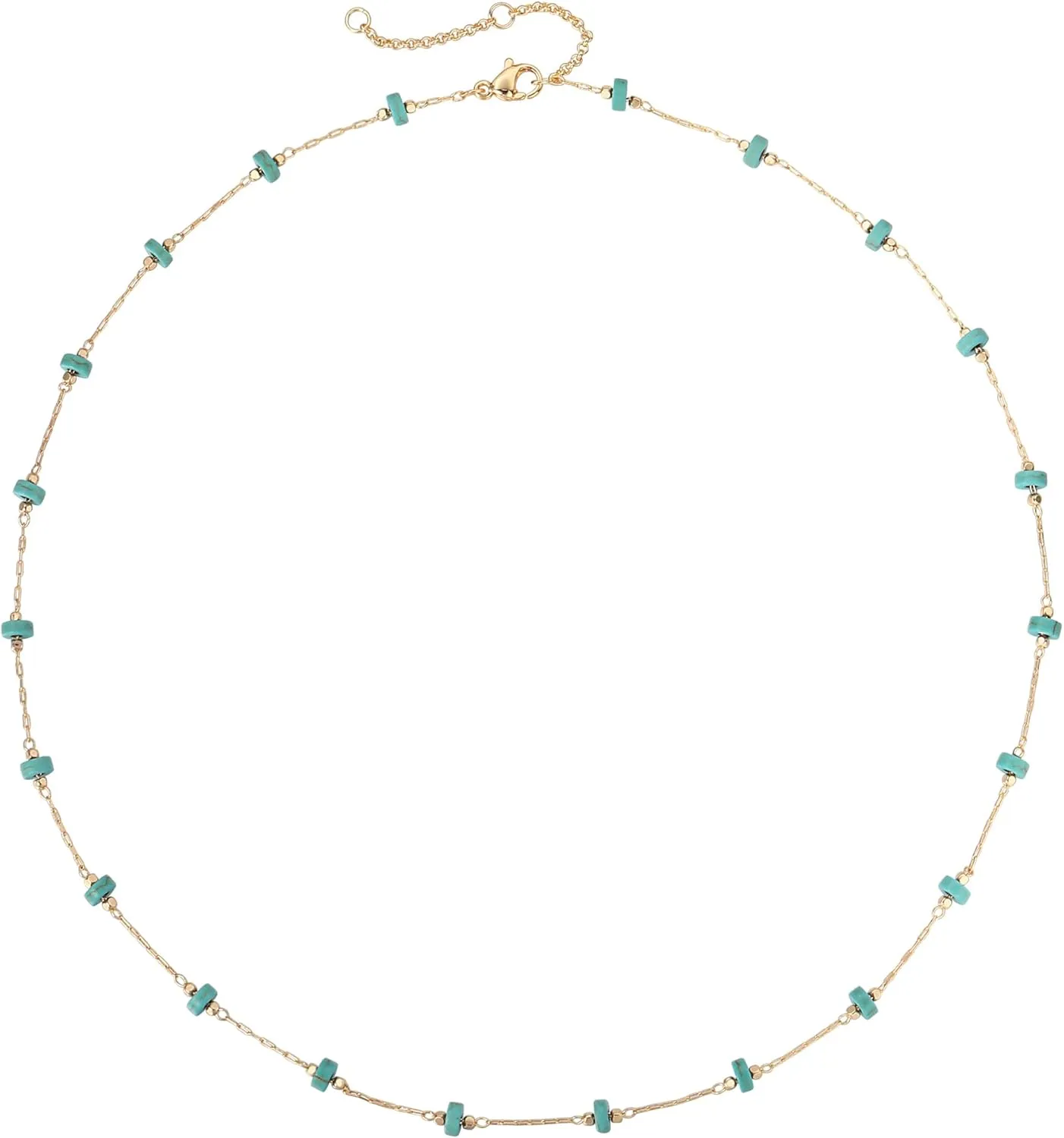 Gold Turquoise Choker Necklaces for Women 14K Gold Plated Dainty Turquoise Beads Choker Simple Cute Summer Jewelry