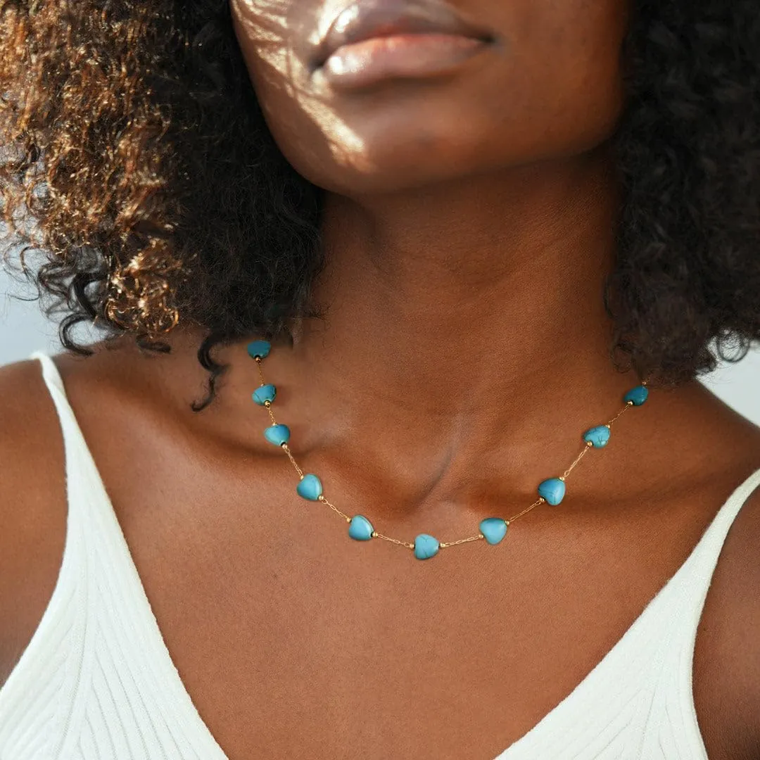 Gold Turquoise Choker Necklaces for Women 14K Gold Plated Dainty Turquoise Beads Choker Simple Cute Summer Jewelry