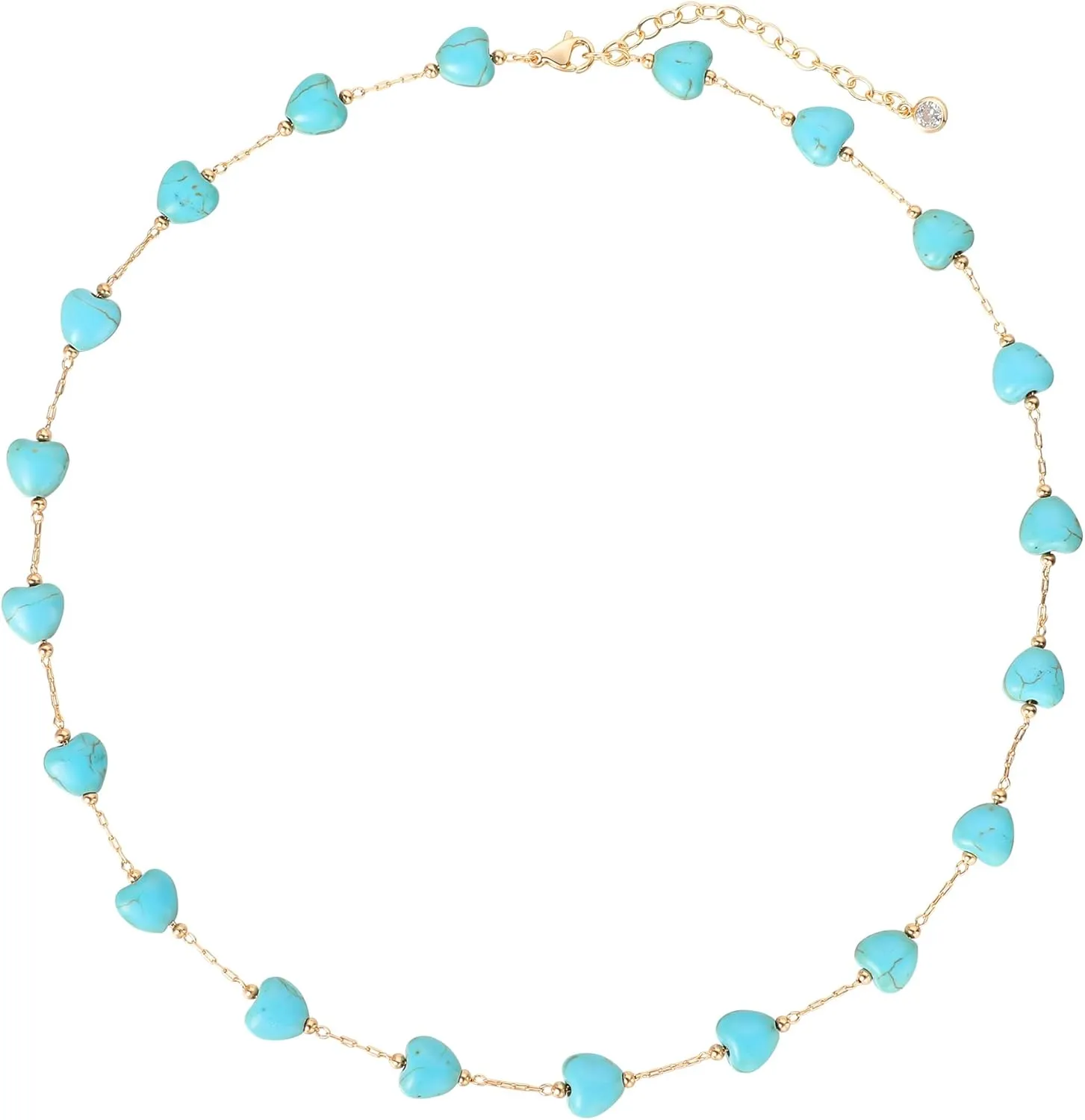 Gold Turquoise Choker Necklaces for Women 14K Gold Plated Dainty Turquoise Beads Choker Simple Cute Summer Jewelry