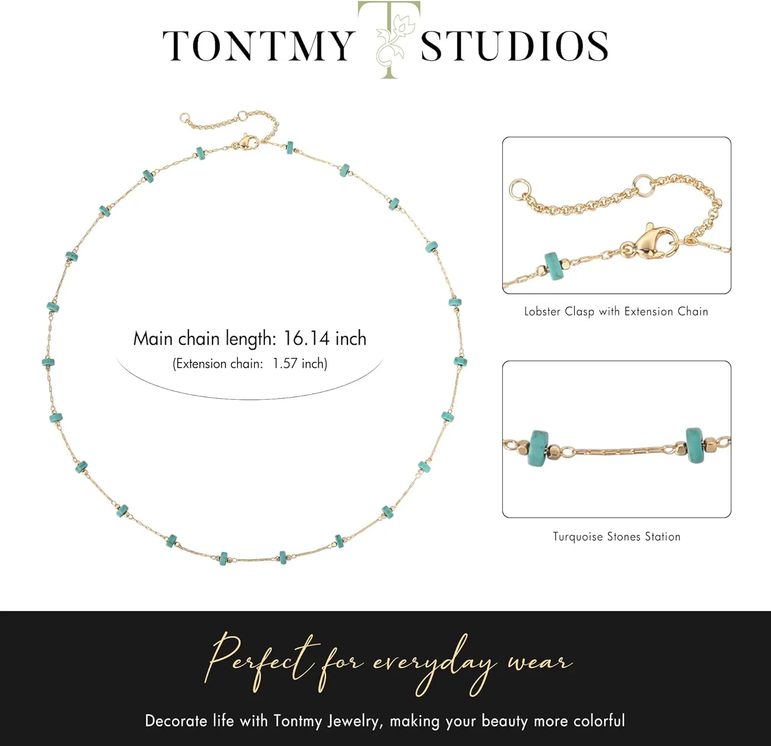 Gold Turquoise Choker Necklaces for Women 14K Gold Plated Dainty Turquoise Beads Choker Simple Cute Summer Jewelry