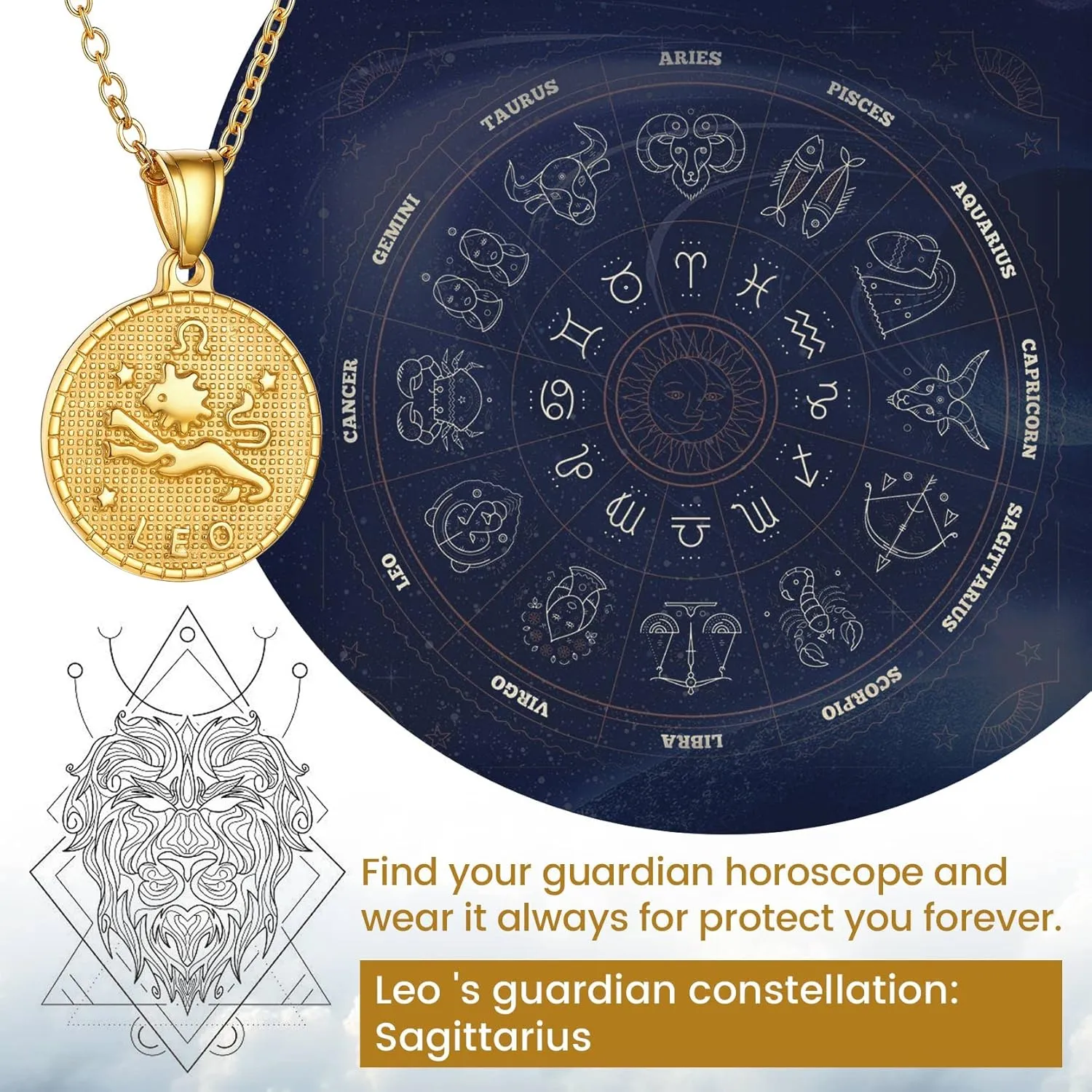 GOLDCHIC JEWELRY Gold Zodiac Necklace for Women Men, Constellation Coin Horoscope Astrology Pendant Necklaces Lucky Jewelry