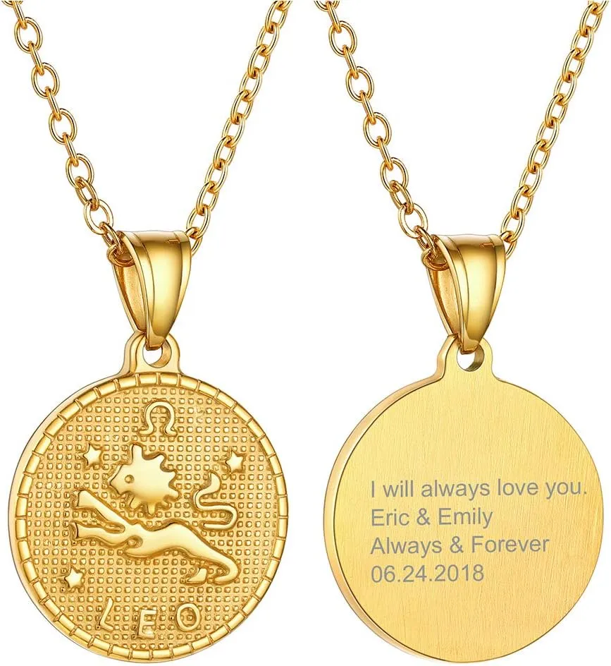 GOLDCHIC JEWELRY Gold Zodiac Necklace for Women Men, Constellation Coin Horoscope Astrology Pendant Necklaces Lucky Jewelry