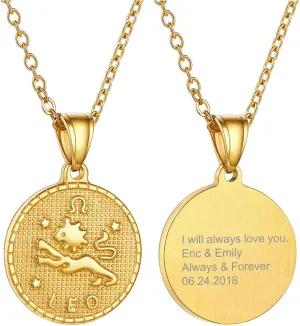 GOLDCHIC JEWELRY Gold Zodiac Necklace for Women Men, Constellation Coin Horoscope Astrology Pendant Necklaces Lucky Jewelry