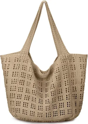 hatisan Crochet Bags for Women - Large Tote Aesthetic Handbag Shoulder Hippie Knit Bag