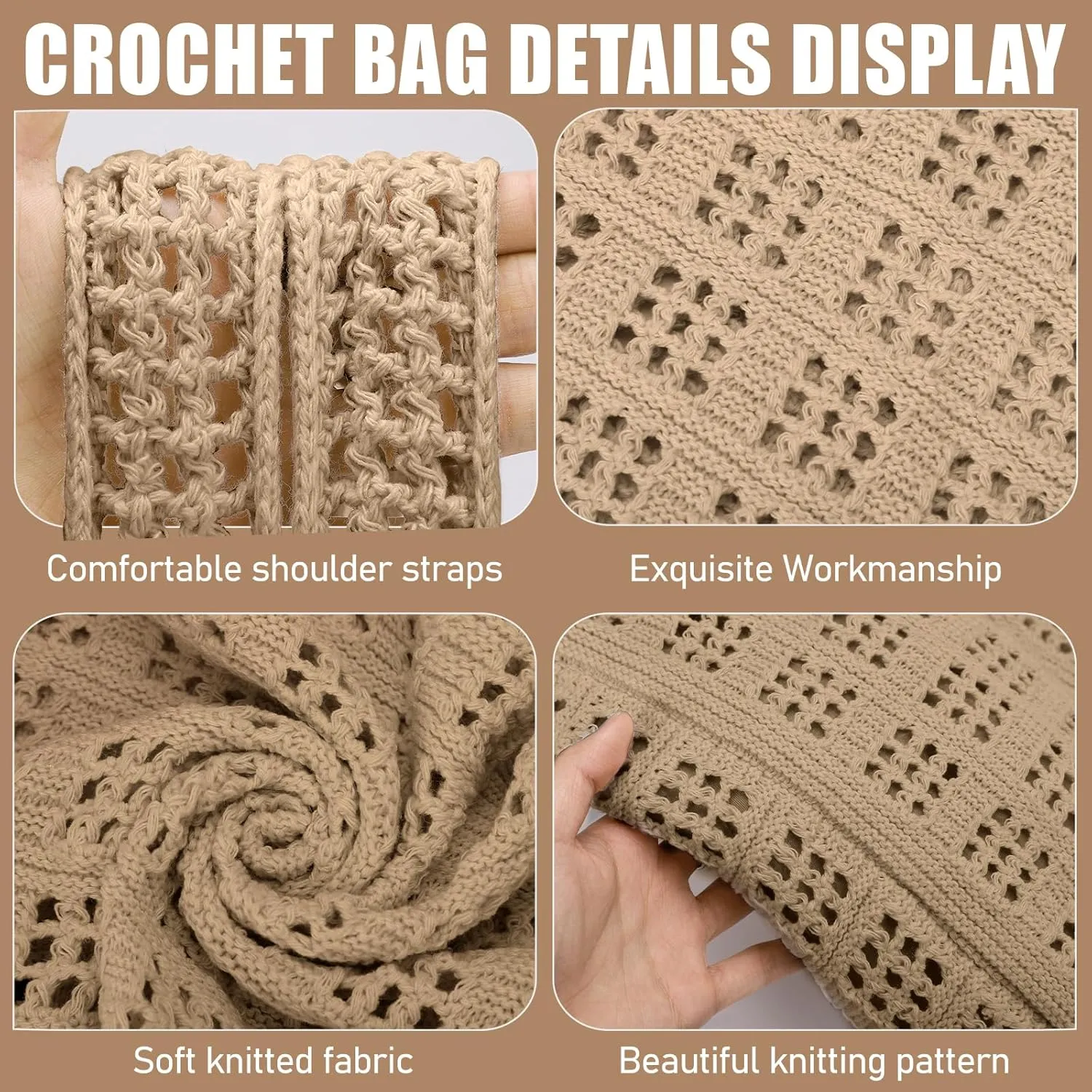 hatisan Crochet Bags for Women - Large Tote Aesthetic Handbag Shoulder Hippie Knit Bag