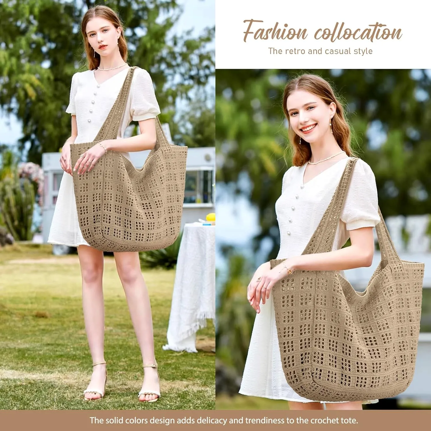 hatisan Crochet Bags for Women - Large Tote Aesthetic Handbag Shoulder Hippie Knit Bag