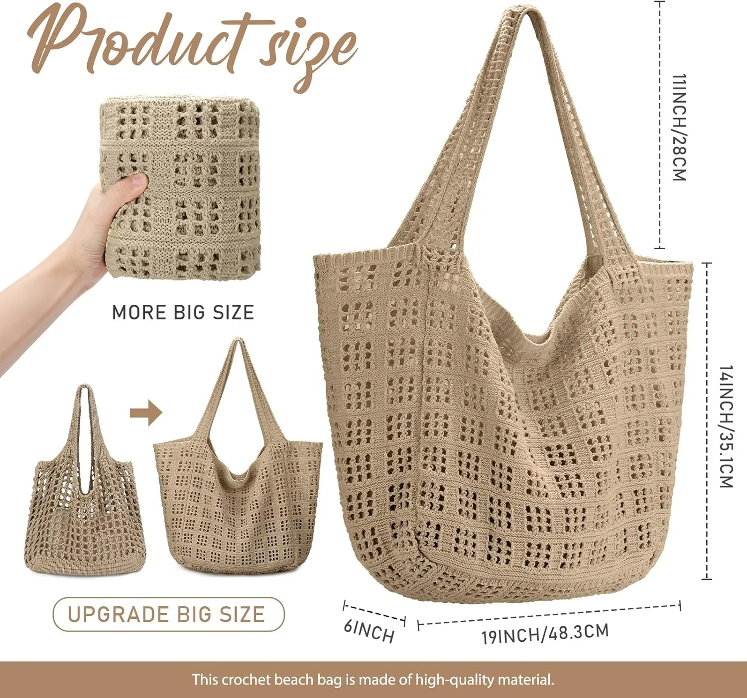 hatisan Crochet Bags for Women - Large Tote Aesthetic Handbag Shoulder Hippie Knit Bag