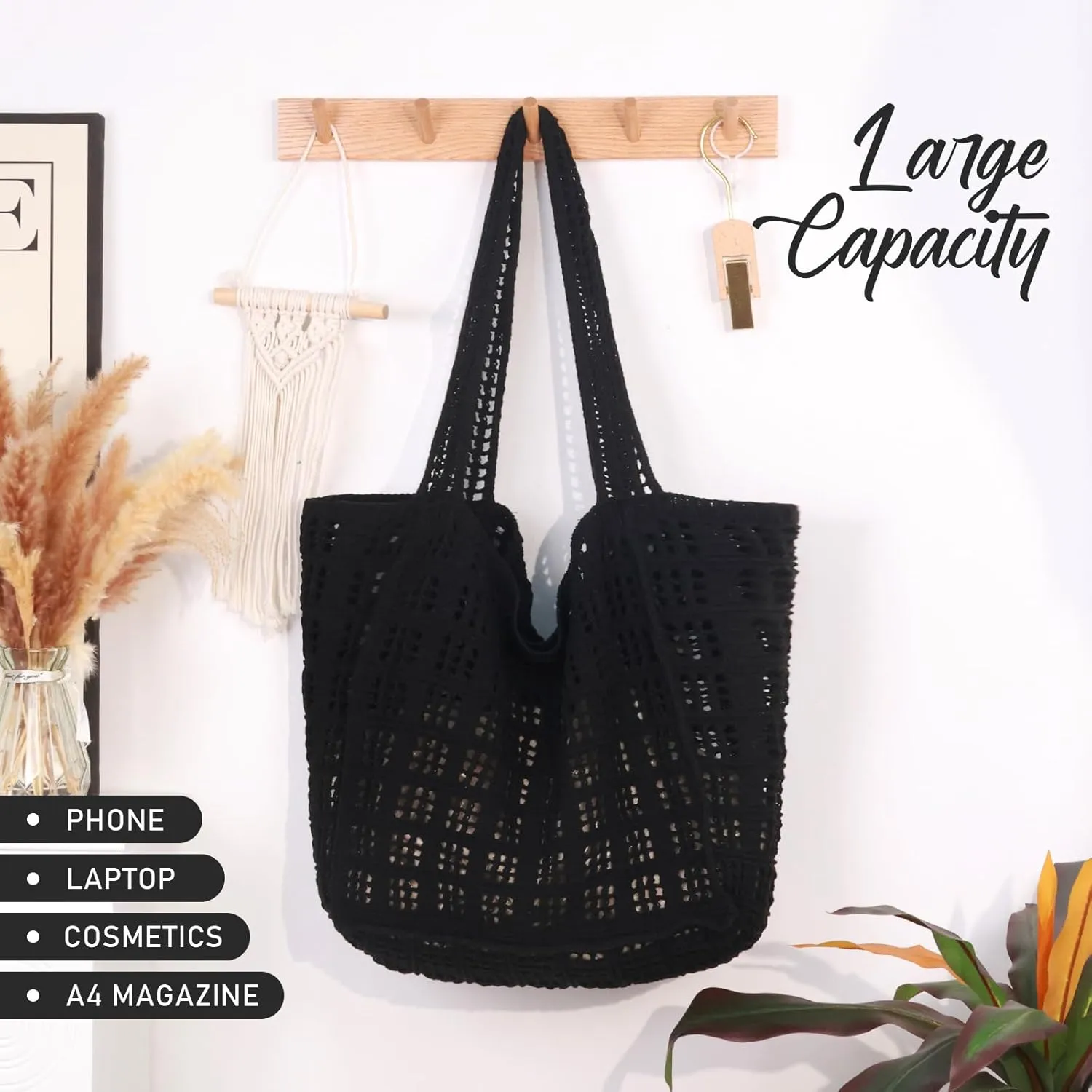 hatisan Crochet Bags for Women - Large Tote Aesthetic Handbag Shoulder Hippie Knit Bag