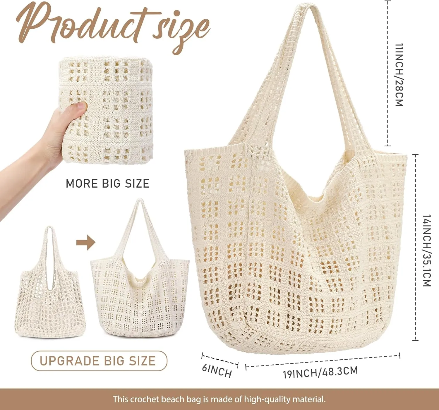 hatisan Crochet Bags for Women - Large Tote Aesthetic Handbag Shoulder Hippie Knit Bag