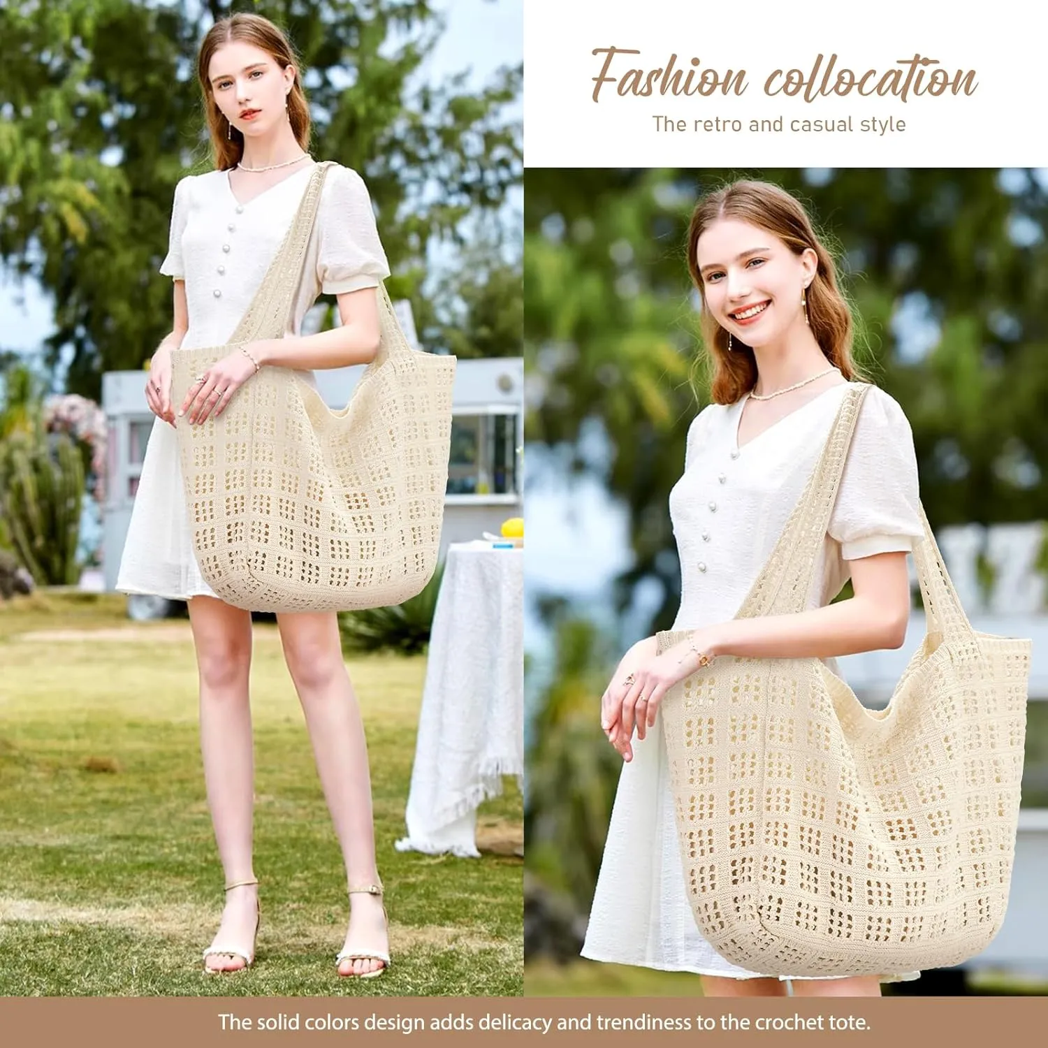 hatisan Crochet Bags for Women - Large Tote Aesthetic Handbag Shoulder Hippie Knit Bag