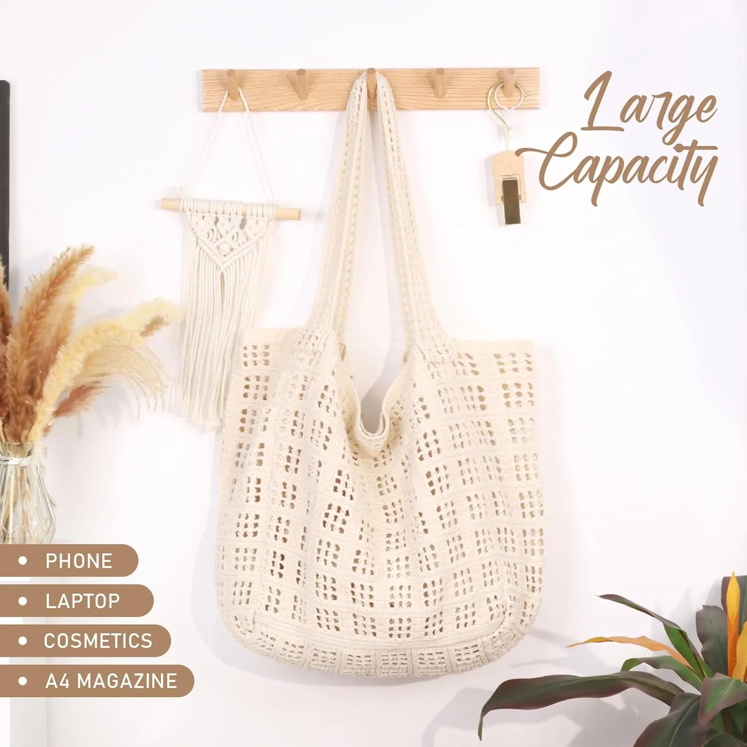 hatisan Crochet Bags for Women - Large Tote Aesthetic Handbag Shoulder Hippie Knit Bag