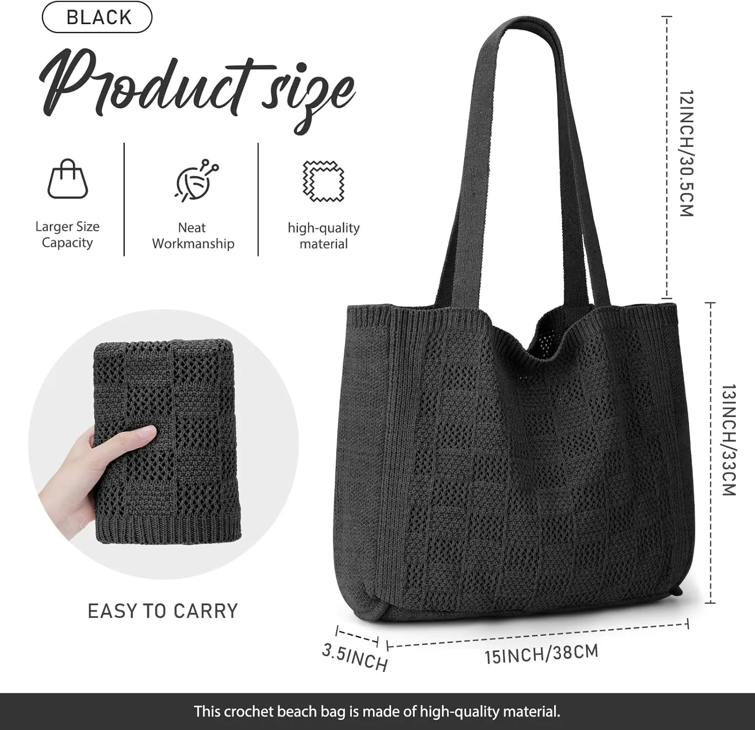 hatisan Crochet Bags for Women - Large Tote Aesthetic Handbag Shoulder Hippie Knit Bag
