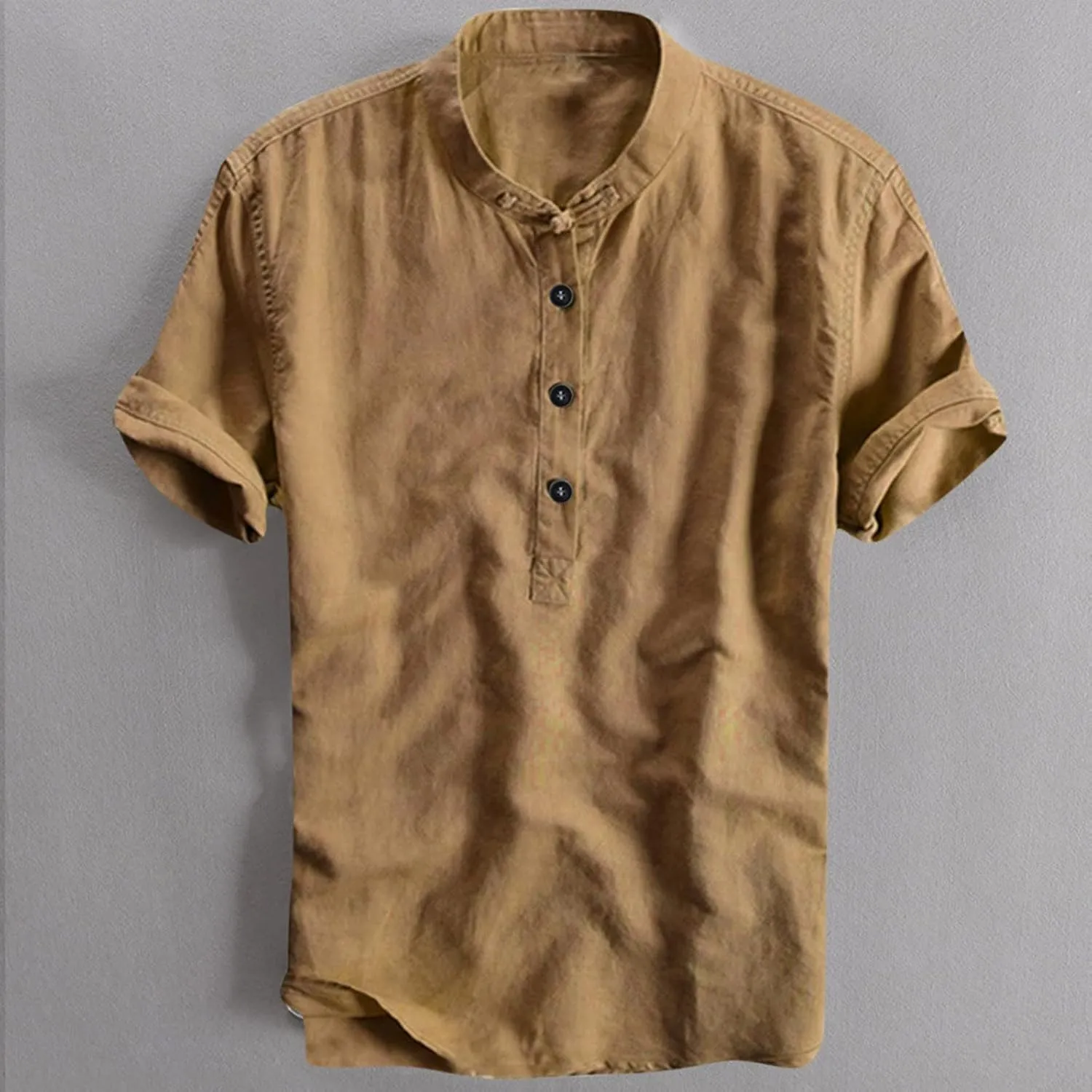 Henley Shirts for Men, Band Collar Short Sleeve Shirt Summer Beach Hippie Shirt Lightweight Regular-Fit Yoga Tops