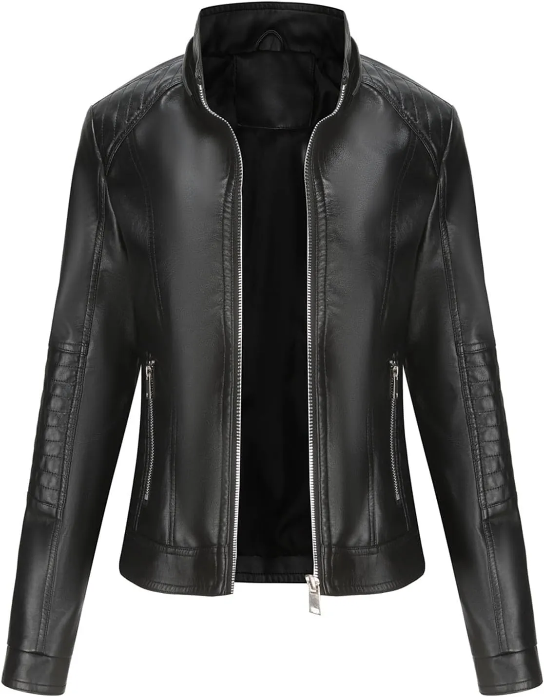 HGps8w Women's Faux Leather Jacket Classic Full Zip Motorcycle Jackets PU Biker Coat with Removable Hood