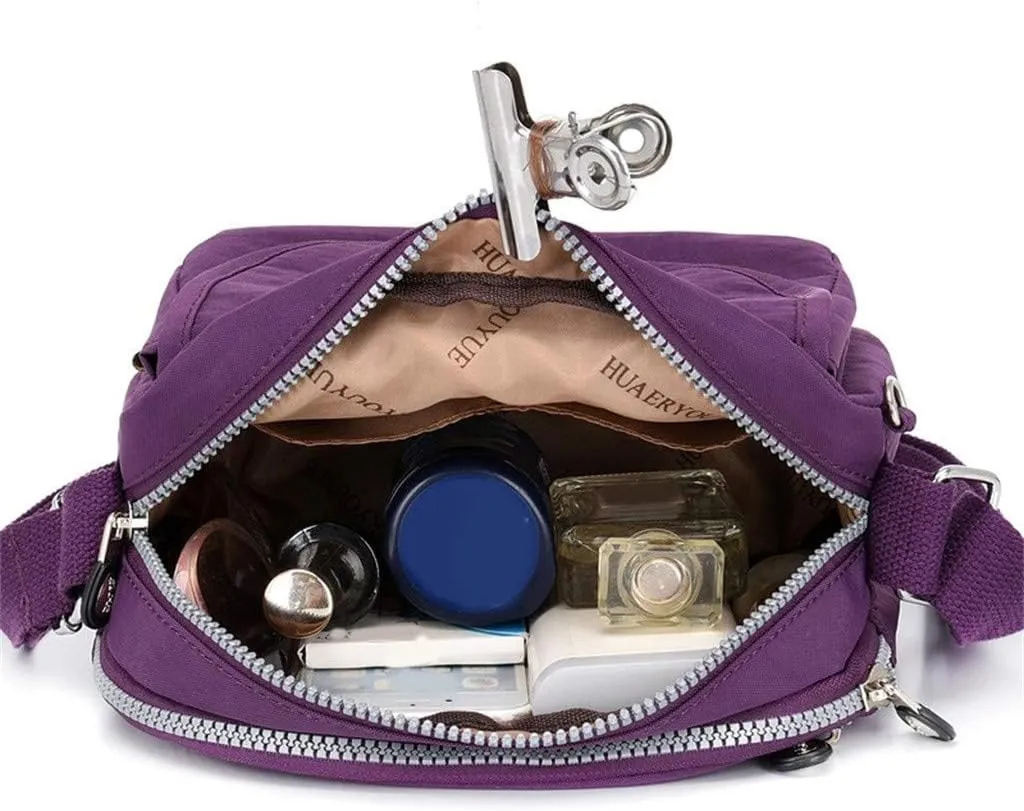 Hobo Crossbody Bags for Women Crossbody Purses and Handbags Lightweight Pocketbook Nylon Quilted Shoulder Purse(Purple)
