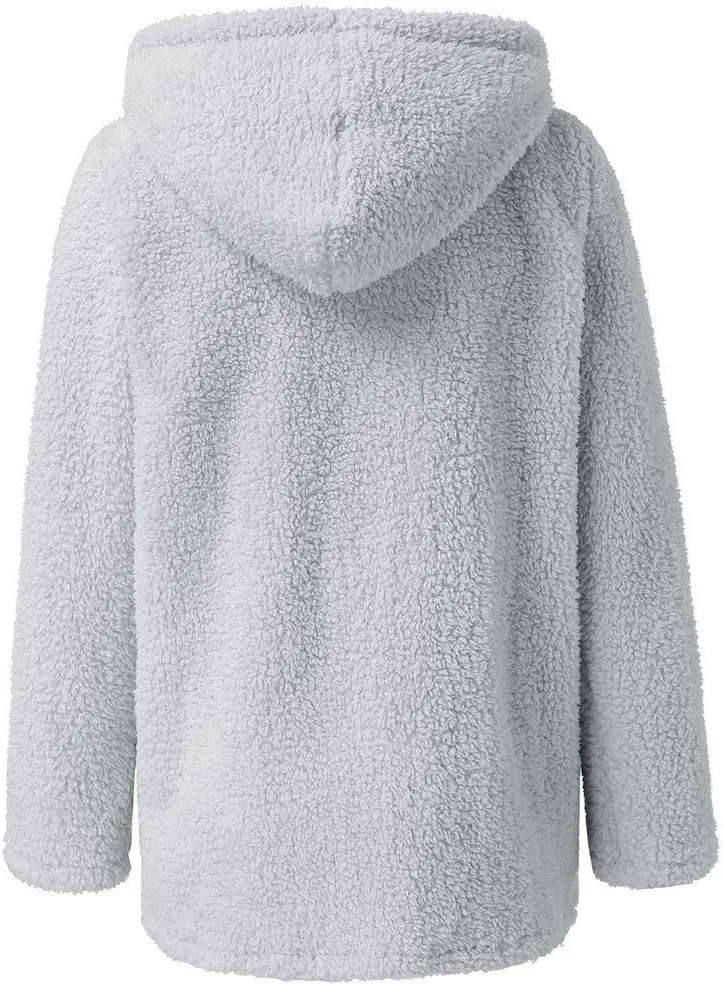 Hoodies for Women Furry Fleece Winter Coat Fuzzy Full Zip Hooded Outwear Faux Fur Jackets with Hood Sweatshirt