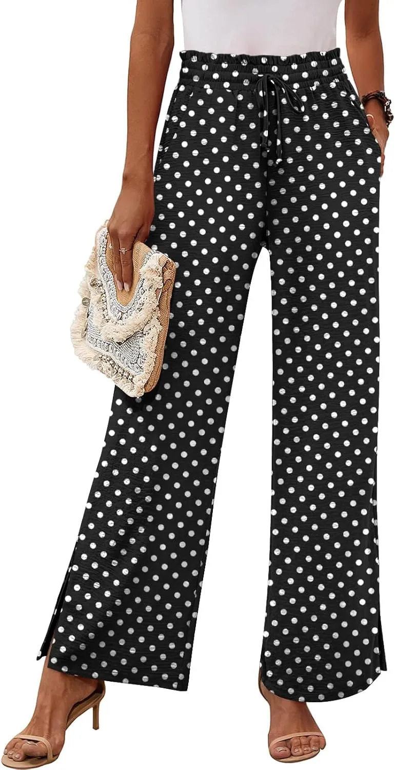 HOTGIFT 2025 Womens Pants Wide Leg High Waisted Adjustable Drawstring Trousers with Pockets Casual Lightweight