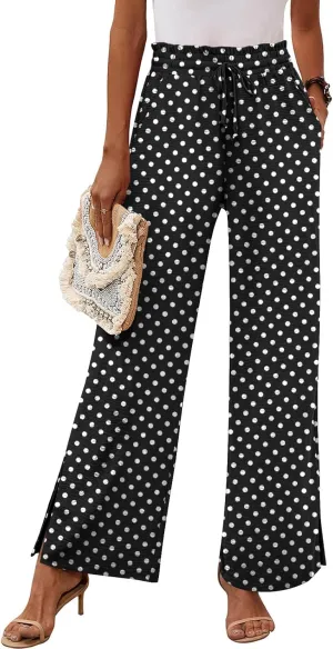 HOTGIFT 2025 Womens Pants Wide Leg High Waisted Adjustable Drawstring Trousers with Pockets Casual Lightweight