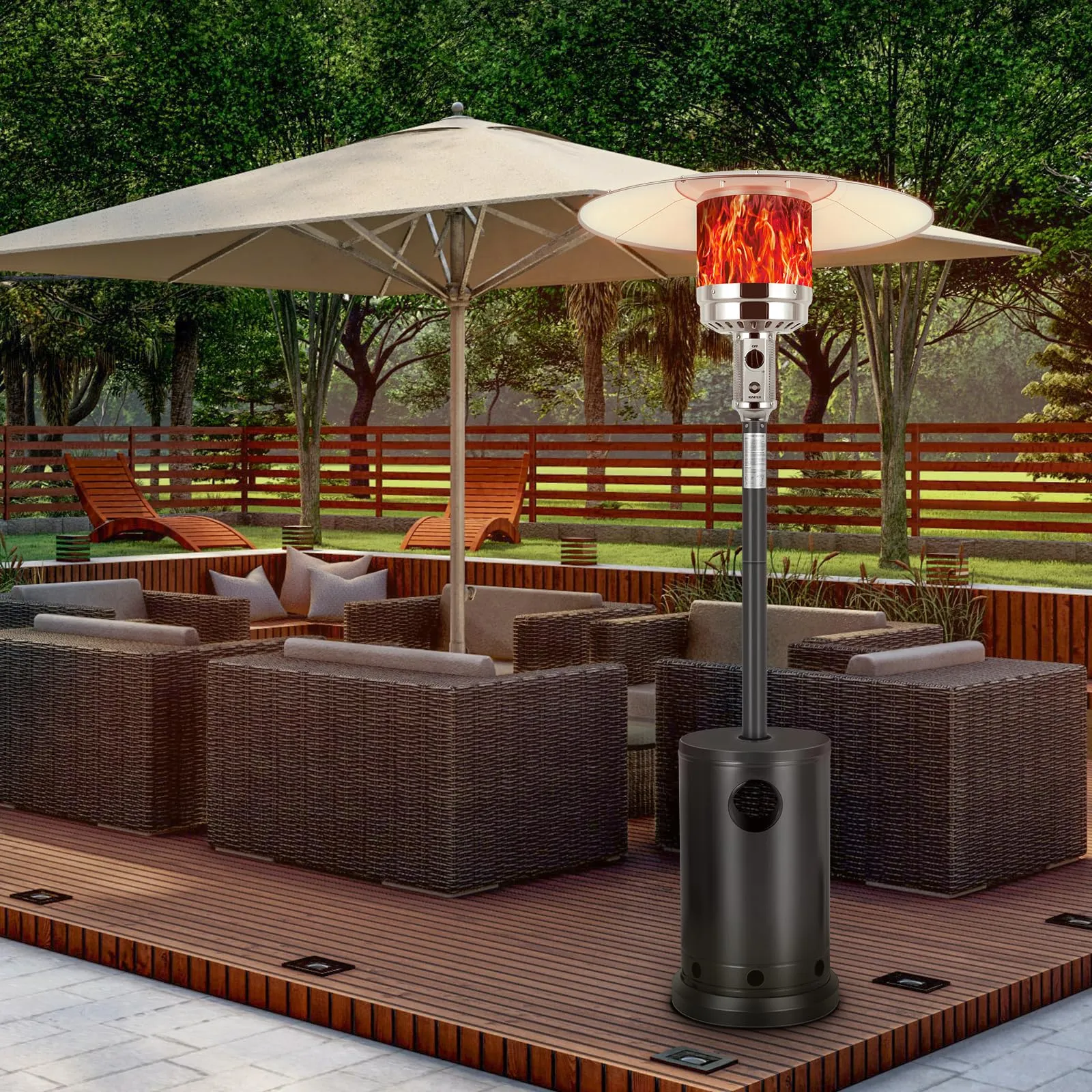Hykolity 50,000 BTU Propane Patio Heater, Stainless Steel Burner, Triple Protection System, Wheels, Outdoor Heaters for Patio, Garden, Commercial and Residential, Black